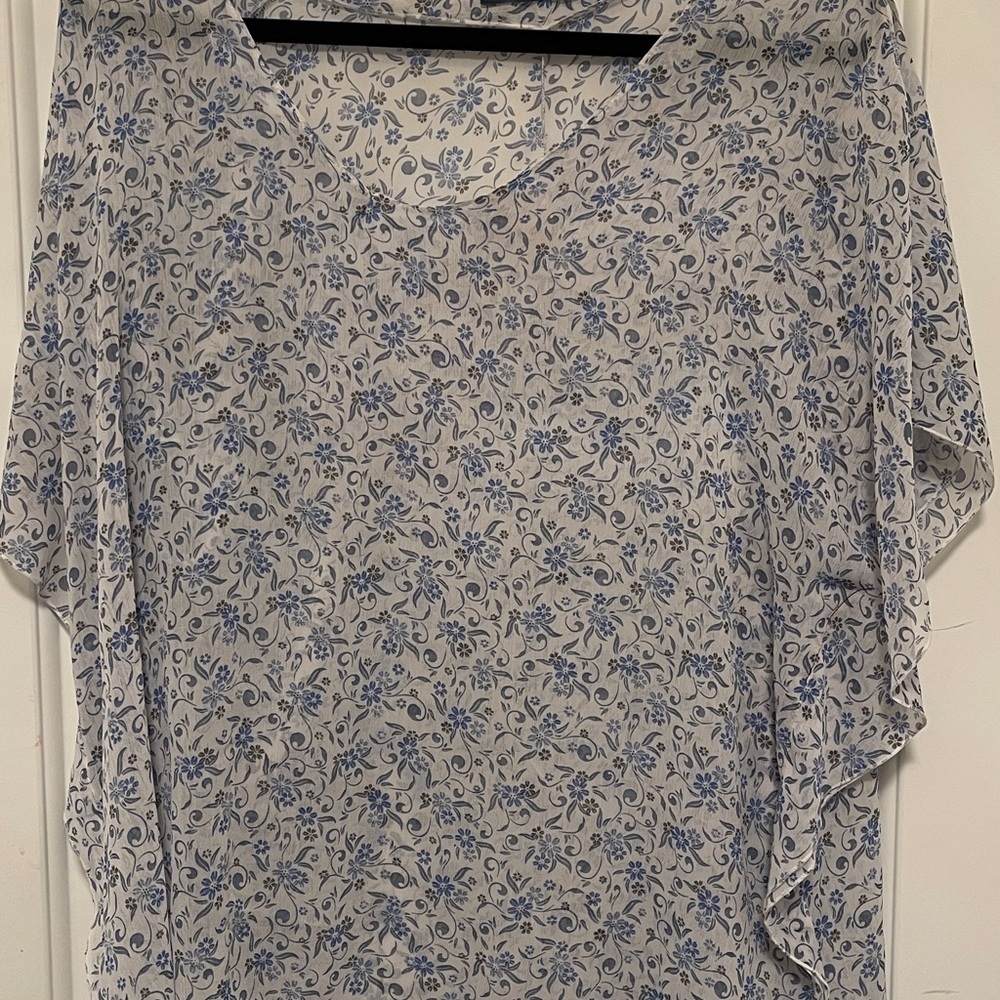 La Ligne Blue Floral Blouse Sheer Flowy Coastal Chic Cottagecore Romantic Sz 14 - Picture 5 of 10